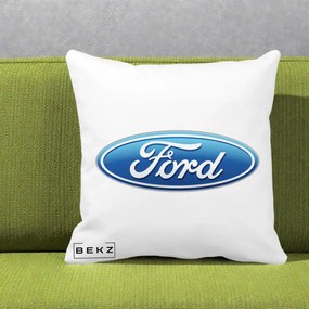 Perna Personalizata cu emblema Ford, 40x40 cm, Alba Mata, Husa Detasabila, Perna Inclusa, BEKZ®