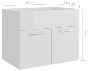 Dulap de chiuveta, alb extralucios, 60x38,5x46 cm, PAL Alb foarte lucios, Dulap pentru chiuveta, 1