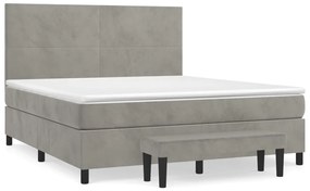 Pat box spring cu saltea, gri deschis, 160x200 cm, catifea Gri deschis, 160 x 200 cm, Design simplu