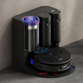 Aspirator robot Dyson Spot+Scrub Ai 586183-01, 18 000 Pa, 3 l, Curatare uscata/umeda, Recunoastere a petelor, Statie de incarcare automata, Negru/Albastru