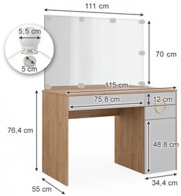 SEA441 - Set Masa toaleta, 115 cm, cosmetica machiaj, oglinda cu sau fara LED, masuta vanity, cu sau fara scaun - Alb-Maro