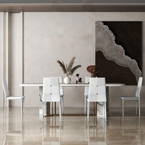HOMCOM Set de 6 Scaune de Dining Tapizate în PU cu Spătar Înalt cu Butoane și Picioroare de Oțel Design Modern Alb | Aosom Romania