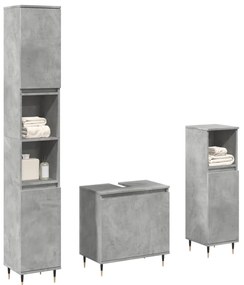 vidaXL Set mobilier de baie, 3 piese, gri beton, lemn compozit