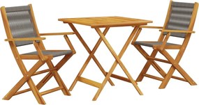 vidaXL Set mobilier bistro, 3 piese, gri, polipropilenă și lemn masiv