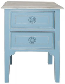 Noptiera bleu, din lemn de pin, cu 2 sertare, aspect vintage, Capucine