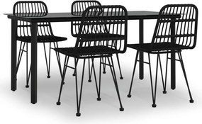 vidaXL Set mobilier de grădină, 5 piese, negru, poliratan