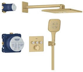 Set de dus incastrat cu baterie termostatata, auriu periat, Grohe Grohtherm SmartControl Rainshower SmartActive 310 Cube