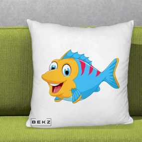 Perna Decorativa Peste Vesel Cartoon, 40x40 cm, Alb Pufos, Husa Detasabila, Perna Inclusa, BEKZ®