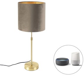 Lampă de masă inteligentă aurie cu abajur din catifea taupe 25 cm incluzând WiFi A60 - Parte