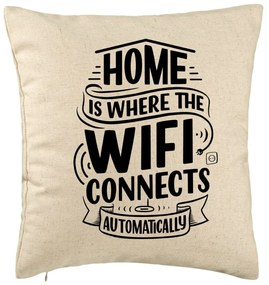 Perna Decorativa, Model Home is Where WIFI Connects Automatically, 40x40 cm, Bej, Husa Detasabila, Burduf