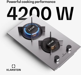 Klarstein Goldflame, plită cu gaz, 2 arzătoare din alamă, oțel inoxidabil