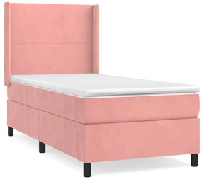 3132536 vidaXL Pat box spring cu saltea, roz, 90x190 cm, catifea