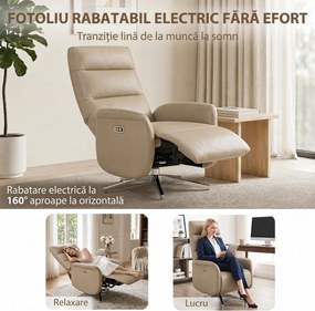 HOMCOM Fotoliu Electric Reclinabil și Rotativ cu Suport pentru Picioare, USB, Maro | Aosom Romania