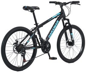 Bicicleta Caraiman, roti 24 sau 26 inch, cadru otel, frane pe disc, negru cu albastru, BC36