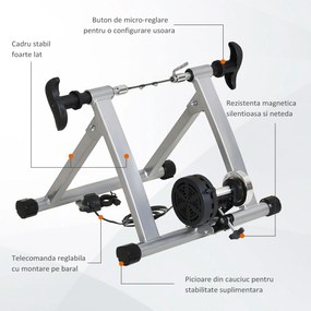 Suport pentru bicicleta cu 5 niveluri de rezistenta reglabile, frana magnetica din tub de otel 54.5x47.2x39.1cm, argintiu HOMCOM | Aosom RO