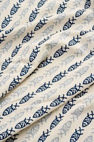 Față de masă din bumbac imprimat cu motive marine, 120×220 cm, „Fish Tablecloth"