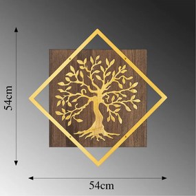 Accesoriu Decorativ de Perete Tree v2, Auriu, Metal / Lemn
