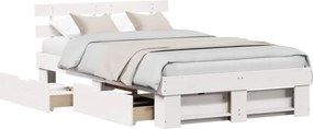vidaXL Cadru de pat cu headboard Alb 135 x 190 cm Lemn de pin masiv