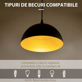 HOMCOM Lustră Suspendată Stil Industrial, Înălțime Reglabilă, Design Modern, Ø30x126 cm, Negru | Aosom Romania