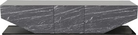 Comoda TV INCI, negru cu efect de marmura, PAL melaminat, 180x30x45 cm