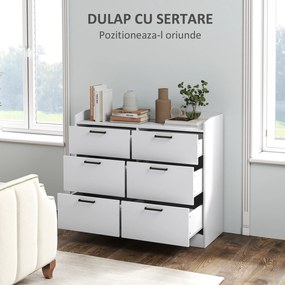 HOMCOM Comodă cu 6 Sertare, Margini Înălțate și Mânere în Formă de U, 110x40x88 cm, Alb | Aosom Romania
