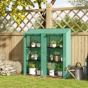 Outsunny Seră de Grădină cu Copertină din PE, Seră cu Acoperiș Înclinat, 2 Uși Rulante și 6 Rafturi, 143x46x151cm, Verde | Aosom Romania