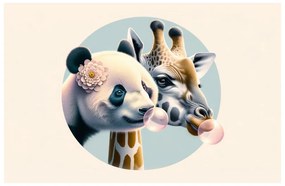 Tablou panda și girafă cu balon de gumă