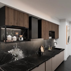 Dulap înalt pentru cuptor şi cuptor cu microunde, nuc okapi/negru, MENZO 60 DPM-210 2F
