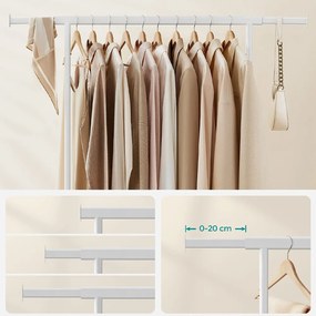 Suport pentru haine reglabil pe înălțime cu roți, alb