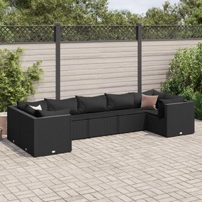 3308259 vidaXL Set mobilier de grădină cu perne, 7 piese, negru, poliratan