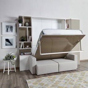 Set pat rabatabil dublu cu somiera inclusa, canapea 2 locuri, dulap (50) si biblioteca (50) - royal combi (150x200)