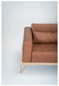 Canapea din piele bovină cu structură din lemn masiv de stejar Gazzda Fawn, 240 cm, maro cognac