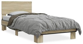 845808 vidaXL Cadru de pat, stejar sonoma, 90x200 cm, lemn prelucrat și metal