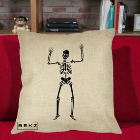 Perna Decorativa Halloween Schelet Dansator, 40x40 cm, Crem, Husa Detasabila, Perna Inclusa, BEKZ®