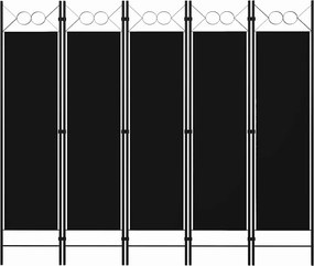vidaXL Paravan de cameră cu 5 panouri, negru, 200 x 180 cm