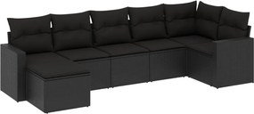 vidaXL Set canapele de grădină cu perne, 7 piese, negru, poliratan