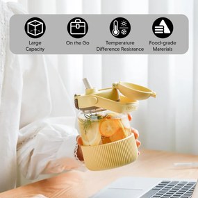 Sticla Buydeem DG78-MY, Pai pop-up, Maner, Sticla rezistenta la caldura pana la 150°C, Etansare tripla, Galben