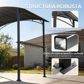 Outsunny Gazebo pentru Grătar 2.5x1.5 m, Pergolă pentru Grătar cu 2 Rafturi Laterale și Cârlige, Cadru din Oțel și Acoperiș din Poliester pentru Grădină, Gri Închis | Aosom Romania