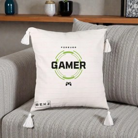 Perna Personalizata Forever Gamer, 40x40 cm, Bej cu Franjuri, Husa Detasabila, Perna Inclusa, BEKZ®