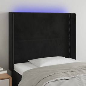 3123940 vidaXL Tăblie de pat cu LED, negru, 83x16x118/128 cm, catifea