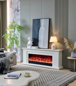 Șemineu electric cu efect LED realist cu 12 culori, Comodă TV, design elegant, control vocal și telecomandă, fără încălzire, 180 cm, Alb