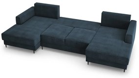 Coltar extensibil Fano 6 locuri albastru picioare negre  – L323 x l174 x h89 cm