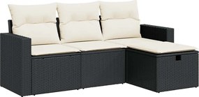 vidaXL Set mobilier de grădină cu perne, 4 piese, negru, poliratan