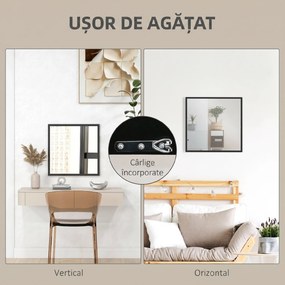 HOMCOM Oglindă de Perete Pătrată din Sticlă și MDF, 50x50 cm, Negru | Aosom Romania