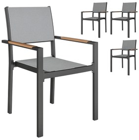 Outsunny Lot de 4 scaune de grădină, scaune de masă cu brațe efect de lemn cadru din aluminiu, gri deschis | Aosom Romania