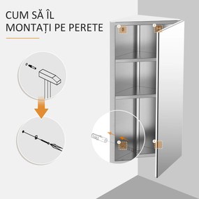 HOMCOM Dulap Unghiular de Baie cu Oglindă și 3 Rafturi Interioare, din Oțel, 60x30x18.4 cm | Aosom Romania