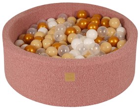 Piscina uscata cu 250 de bile 7cm (Auriu, Bej, Alb, Transparent) MeowBaby  , tesatura bucle, 90x30 cm, Teddy Roz