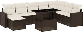 vidaXL Set canapele de grădină cu perne, 9 piese, maro, poliratan