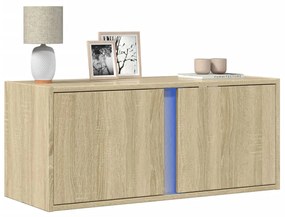 vidaXL Comodă TV de perete cu lumini LED, stejar sonoma, 80x31x35 cm