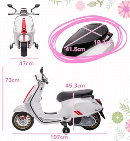 AIYAPLAY Motocicletă Electrică pentru Copii, Motocicletă cu Muzică, Două Motoare, Far, MP3, USB, Radio FM și 2 Roți de Antrenament, 107x47x73 cm, Alb | Aosom Romania